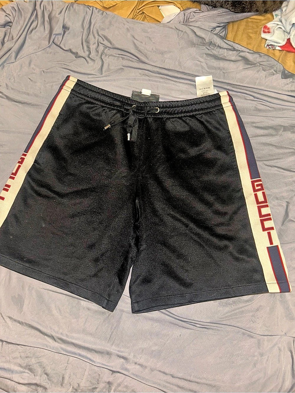 Gucci Logo Side Stripe Snap Button Shorts Black & White Medium